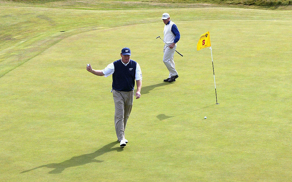 Ernie Els following his hole-in-one at the Postage Stamp in 2004